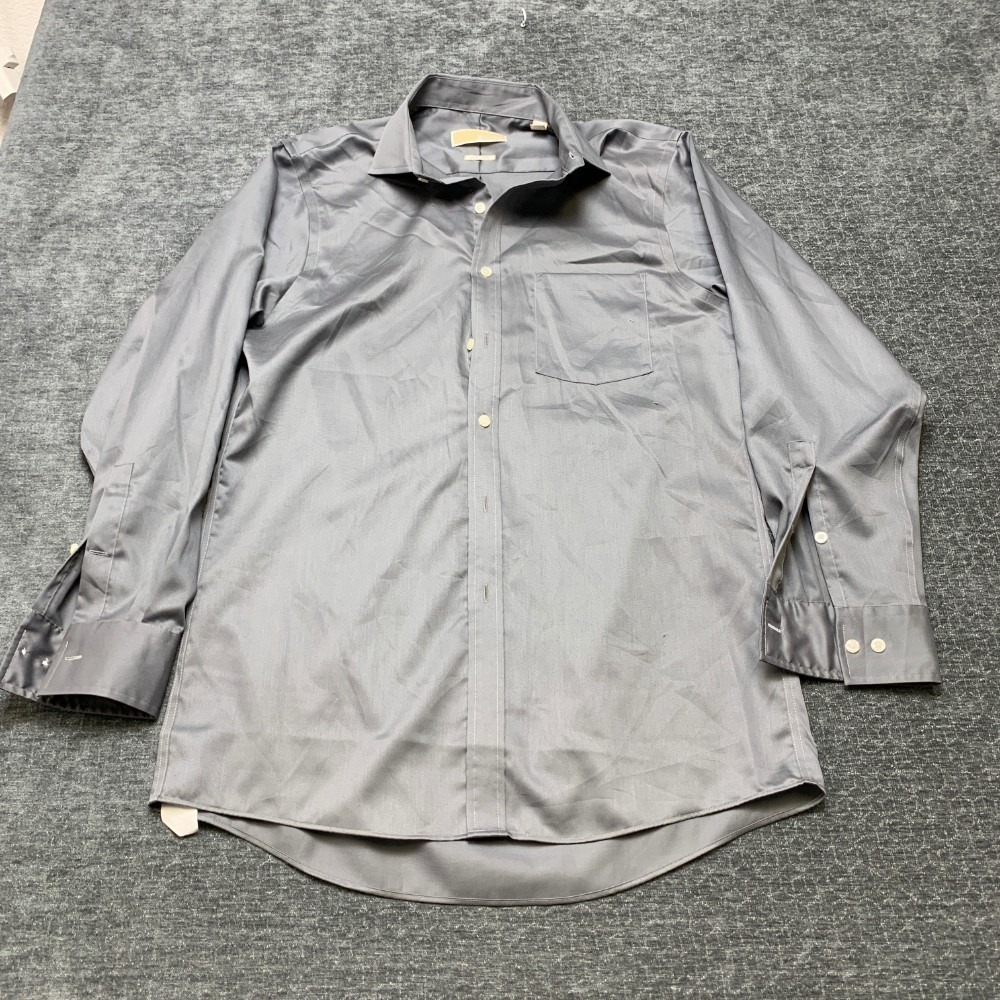 Michael Kors Dress Shirt Mens 15 32-33 Gray Non Iron Formal Business Round Hem